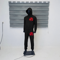Ensemble survêtement homme noir personnalisé 2 pièces : sweat à capuche et pantalon de jogging, style streetwear oversize, avec logo imprimé, OEM, marque privée