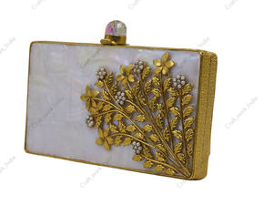 Mother of Pearl <b>Clutch</b> with Gold Floral Branch Metalwork Pearl Detailing Luxury Evening <b>Bag</b> <b>for</b> Bridal <b>Wedding</b> Party - Product Image 4