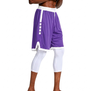 Shorts de basket-ball pour hommes personnalisés, rayés violet et blanc, séchage rapide, respirants, pour sports d'été, taille élastique, service OEM - Product Image 1