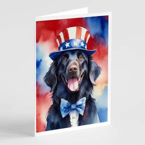 Whimsical A7 Tamaño 5x7 Flat-Coated Retriever Patriotic American Tarjetas de felicitación Pack 8 Tarjetas de nota en blanco con sobres - Product Image 1