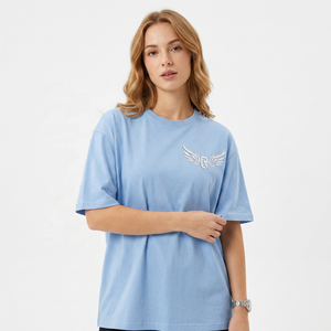 Camiseta de Manga Corta Azul Claro para Hombre con Logotipo de Ala Bordado, Cuello Redondo Informal, Algodón Jersey, Corte Regular - Product Image 5