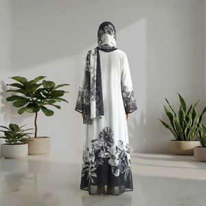 Lightweight Modest <b>Abaya</b> Kimono Style Muslim Maxi Robe with Coordinated Hijab Set for Ramadan/Eid Loose Fit - Product Image 5