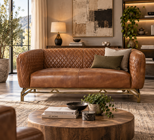 Sofá de Cuero Genuino de Estilo Retro Americano Moderno, Minimalista Italiano de Lujo Ligero para Sala de Estar - Product Image 1