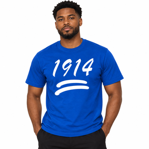 T-shirt graphique Phi Beta Sigma bleu roi 1914 pour homme, impression personnalisée du numéro blanc, manches courtes, col rond, coton décontracté, fraternité - Product Image 1