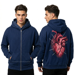 Sweat à capuche tie-dye personnalisé à manches double couche, streetwear homme, coupe oversize, épais, rouge, avec motif fil barbelé, fabricant - Product Image 6