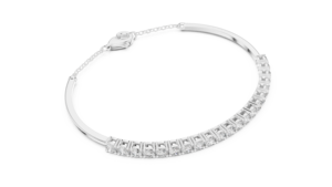 Radiant Cut Lab Grown Diamond Half-<b>Bangle</b> Tennis <b>Bracelet</b> in 18K Gold Plated <b>Silver</b> Rhodium Plated - Product Image 4