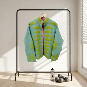 Chaqueta de Mujer con Cuello Alto Suzani, 100% Algodón, Forro Polar, Transpirable, Resistente al Viento, con Bordado Floral, Abrigo de Invierno - Product Image 4
