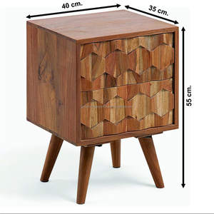 Mesita de Noche de Madera Maciza de Mango Hecha a Mano con Cajón Tallado, Mueble Moderno para Dormitorio, Ideal para Almacenes - Exportación Mundial - Product Image 5