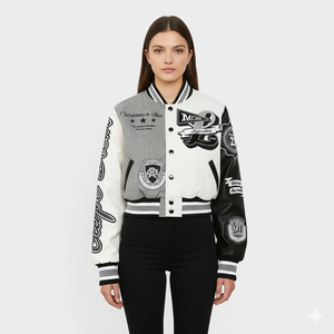Veste universitaire en laine et cuir personnalisée avec broderie chenille, style streetwear premium unisexe - Product Image 3