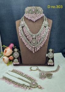 Parure de bijoux de mariée lourde en Kundan, collier double couche, boucles d'oreilles, ensemble de bague de nez Damini, bijoux fins pour mariage indien, fabricants - Product Image 4