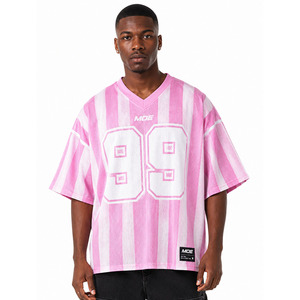 Maillot de football américain unisexe en maille polyester légère, à rayures, avec graphisme personnalisé par sublimation, respirant, anti-bactérien, haut de gamme OEM - Product Image 1