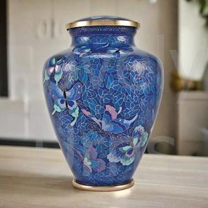 Nouvelle Urne Funéraire Grande en Métal Cloisonné Papillon Bleu pour Cendres Humaines, Urne Commémorative pour Adultes, Usine OEM ODM - Product Image 4