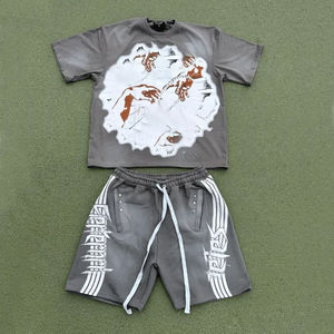 Ensemble t-shirt et short pour homme, 100 % coton, col rond, motif uni, vêtements de sport personnalisés - Product Image 5