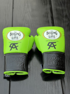No Boxing No Life Gants de boxe en cuir véritable à lacets pour entraînement et sparring, couleur verte, impression de nom personnalisée, unisexe adulte, respirants - Product Image 2