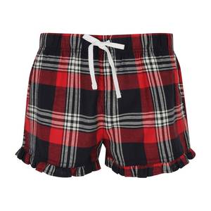 Shorts en flanelle à carreaux pour femmes, taille mi-haute, cordon de serrage, coupe régulière, style décontracté avec volants, motif blanc, rose, noir - Product Image 2