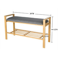 Banc en bambou à double niveau pour entrée et salon, avec étagère à chaussures, design gain de place