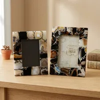 Cadre photo rectangulaire en marbre agate et quartz fait main, décoration de table de luxe pour la maison et le bureau, porte-photo décoratif, cadeau