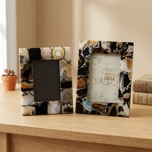 Handmade Marble Agate Quartz Photo <b>Frame</b> Rectangular Tabletop Display Luxury Home Office Decorative Gift Picture Holder - Product Image 1