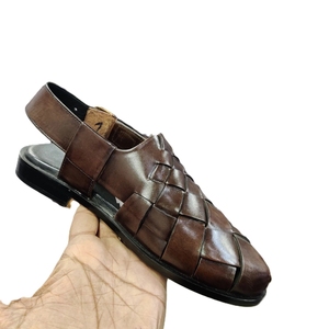 Men's Genuine Leather <b>Flat</b> <b>Sandals</b> Open Toe Buckle Strap Geometric Pattern Casual Summer Style Rubber Outsole EVA Midsole - Product Image 4