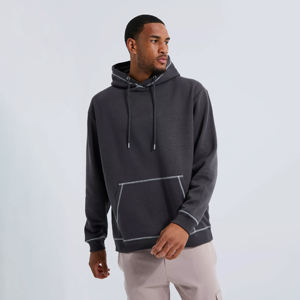 Sweat à capuche personnalisé pour homme, surpiqûres contrastées, coupe oversize, coton lourd 400 GSM, gris anthracite, coutures apparentes, style streetwear, coupe carrée - Product Image 6
