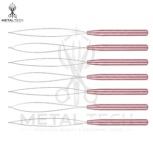 Professional Anodized Pink Hair Extension Loop <b>Needle</b> Tool Wire <b>Threader</b> Pulling Hook for Micro Ring Silicone Beads Application - Product Image 4