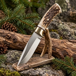 Cuchillos de caza hechos a mano de acero inoxidable con hoja fija forjada, punta caída, mango de madera duradero de borde afilado para camping y actividades al aire libre. - Product Image 2