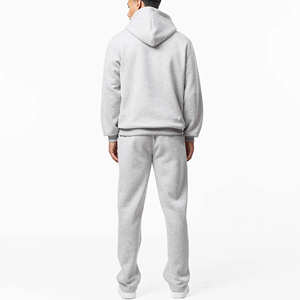 Ensemble de survêtement décontracté pour homme : sweat à capuche zippé gris chiné et pantalon de jogging coupe droite en coton épais et respirant, respectueux de l'environnement - Product Image 5
