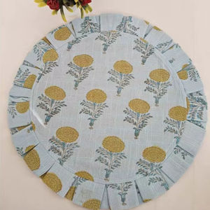 Modern Reversible Floral Hand Block Print Disposable Reusable 100% Cotton Placemat Frill <b>Edge</b> Decor Home Kitchen Wedding - Product Image 1