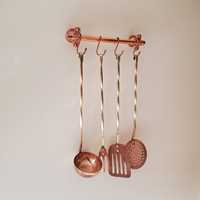 Ensemble d'ustensiles de cuisine en cuivre de luxe moderne, incrustation marron, écologique, 4 pièces, spatule, louche, écumoire, fourchette, résistant au lave-vaisselle, durable