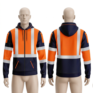 เสื้อแจ็คเก็ตทำงานผ้าโพลีเอสเตอร์คอตตอนพรีเมียม 340 GSM สีส้มกรมท่า แต่งแถบสะท้อนแสง พร้อมฮู้ด ปักโลโก้ตามสั่ง แบบซับลิเมชั่น - Product Image 1