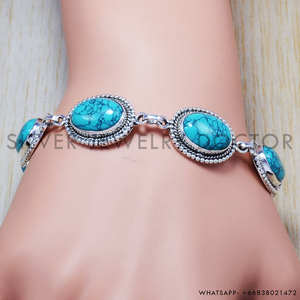 Turquoise <b>Gemstone</b> <b>Bracelet</b> 925 Sterling Silver Handmade Jewelry Wholesale Price Fine Silver <b>Bracelets</b> - Product Image 2