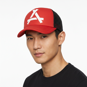 Casquette Trucker en Maille Rouge avec Logo Lettres Blanches, Fermeture à Double Boucle, Style Sportif, Idéale pour l'Extérieur Printemps-Été, Unisexe Décontracté - Product Image 5