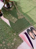 Ensemble haut-pantalon palazzo et dupatta en soie de qualité supérieure, infroissable, séchage rapide, réversible, avec broderie et sequins, entièrement cousu