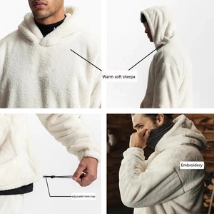 Sweat-shirt à capuche en sherpa brodé pour homme, manches longues, pull tendance, fourrure moelleuse, polaire personnalisable, hiver - Product Image 5