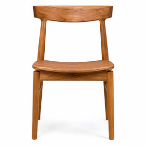 Chaise de salle à manger scandinave en teck avec dossier en forme de pont, écologique et imperméable, design moderne - Product Image 1