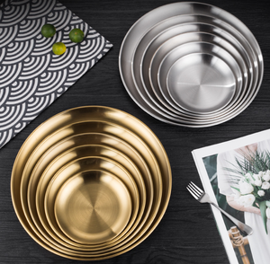 Assiette peu profonde en acier inoxydable de qualité alimentaire pour la maison, assiette à dessert, assiette à os, vaisselle de restaurant pour steak et plats occidentaux - Product Image 1