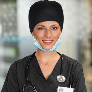 Casquette chirurgicale unisexe noire en satin avec bouton et lien à nouer, en polyester/coton, pour hôpital/infirmières - Product Image 5