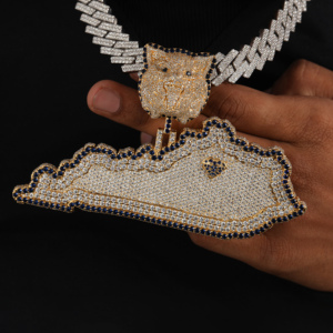 Pendentif Carte en Argent Sterling 925 avec Moissanite et Pierres Bleues et Blanches, Bijoux Hip Hop Iced Out, Vente en Gros - Product Image 4