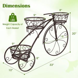 Cesti pensili e accessori: Triciclo porta piante con 3 cesti cavi, carrello porta vasi con 3 cesti cavi - Product Image 6