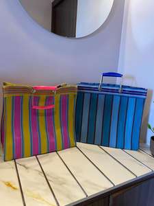 Bolsas de Compra Ecológicas Tejidas de PP a Rayas, Reutilizables, de Nailon, Polipropileno Reciclado, Hechas en India, Mini Bolsas Tejidas Sostenibles - Product Image 2