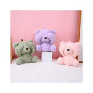 <b>Cute</b> Faux Fur <b>Bear</b> Face Keychain 3D Cartoon Plush Soft Carabiner Accessory White With Pink Ears - Product Image 3