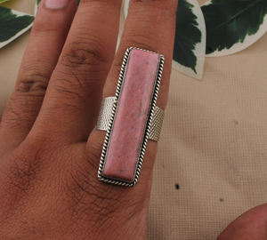 Natural Pink <b>Opal</b> Gemstone <b>Ring</b> 925 Sterling Silver Large Stone Healing Crystal Wedding <b>Rings</b> for Women & <b>Men</b> Mint Green Jewelry - Product Image 1