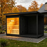 Sauna extérieur en bois massif avec WiFi intelligent en option, thérapie par lumière rouge, sauna en forme de cube à vapeur, porte en verre, 3-4 personnes, noir, spa personnalisé