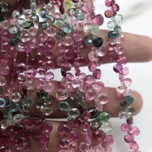 Cuentas Facetadas de Turmalina Multicolor Natural, Corte Pera, 5*7mm, Hilo de 8 Pulgadas para la Fabricación de Joyas - Product Image 1