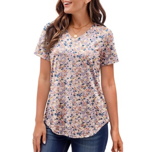 Trendy <b>Women's</b> V-Neck Graphic T-<b>Shirt</b> Casual Plus Size 100% Cotton Premium Custom Short Sleeve T-<b>Shirt</b> - Product Image 5