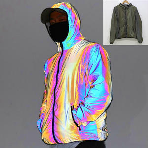 Conjunto de Ropa Deportiva Casual de Otoño para Hombre, Chaqueta con Capucha Reflectante de Alta Visibilidad con Estampado de Malla, Cortavientos, Ropa de Calle - Product Image 1