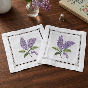 Wholesale Embroidery Lavender Flower Sachet Bag White Cotton High Quality Hemstitch Square Sachet Pillow Covers - Product Image 1