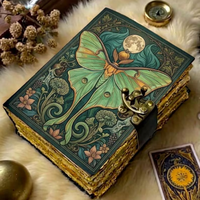 Carnet de notes vintage en cuir véritable fait main Luna Moth, Grimoire des Ombres, Journal d'écriture, Cadeau, 400 pages à bords festonnés