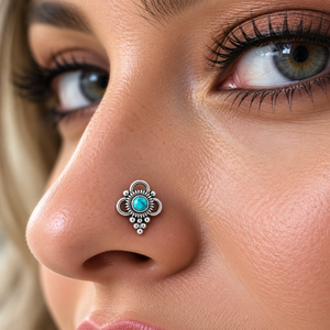 Indian Mores Handmade 925 <b>Sterling</b> <b>Silver</b> Blue Turquoise <b>Nose</b> <b>Stud</b> Cup Setting Elegant Artisan Jewelry Women Girls Engagement - Product Image 1