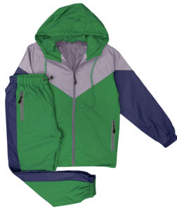 ชุดแจ็คเก็ตซิป 2 ชิ้น และกางเกงขายาวเอวยางยืด ผ้าไนลอน 100% สกรีนโลโก้ได้ ชุดวอร์มกันลมทรงโอเวอร์ไซส์สำหรับผู้ชาย - Product Image 6